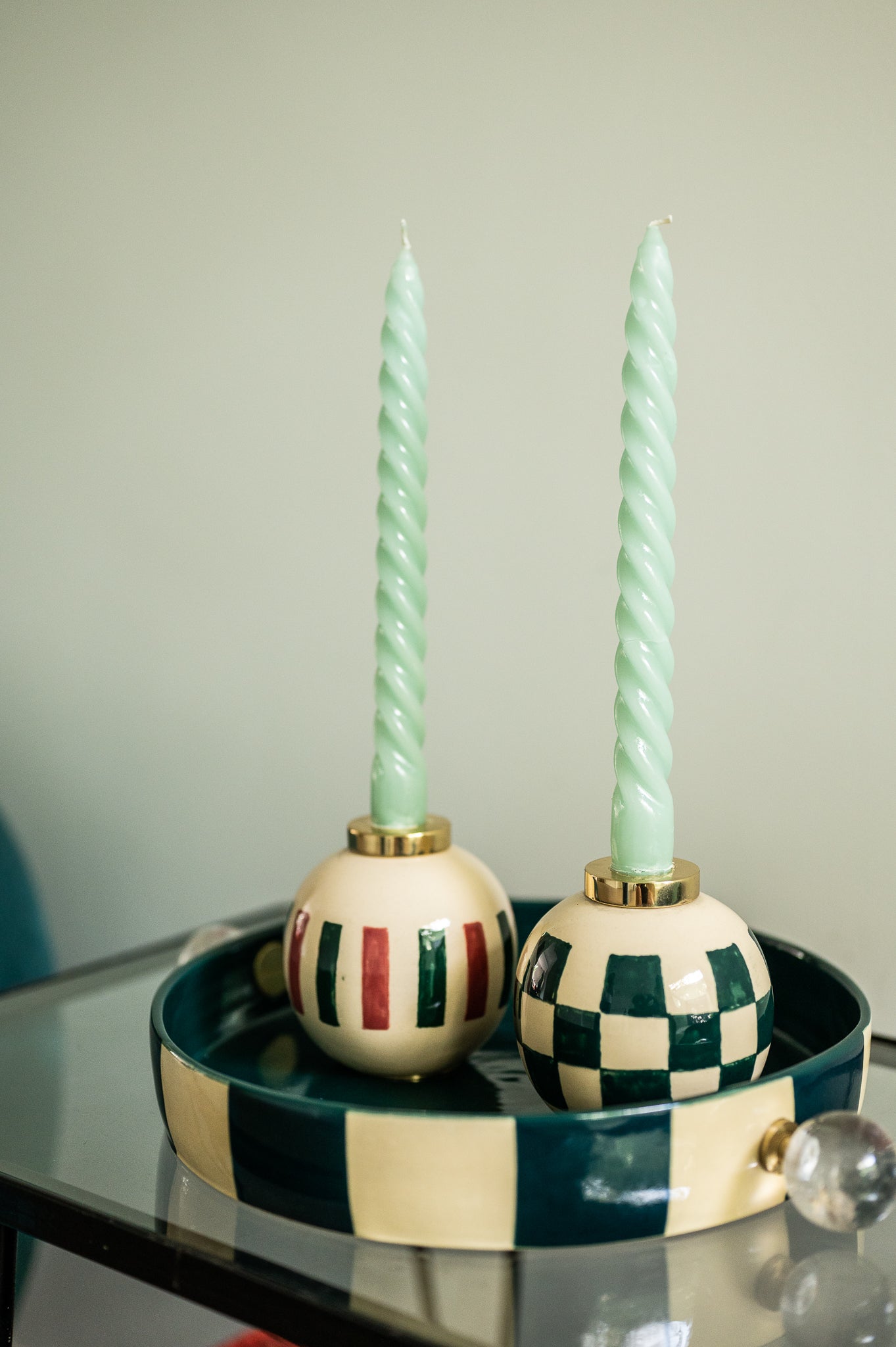 CASTIÇAL EM CERÂMICA XADREZ