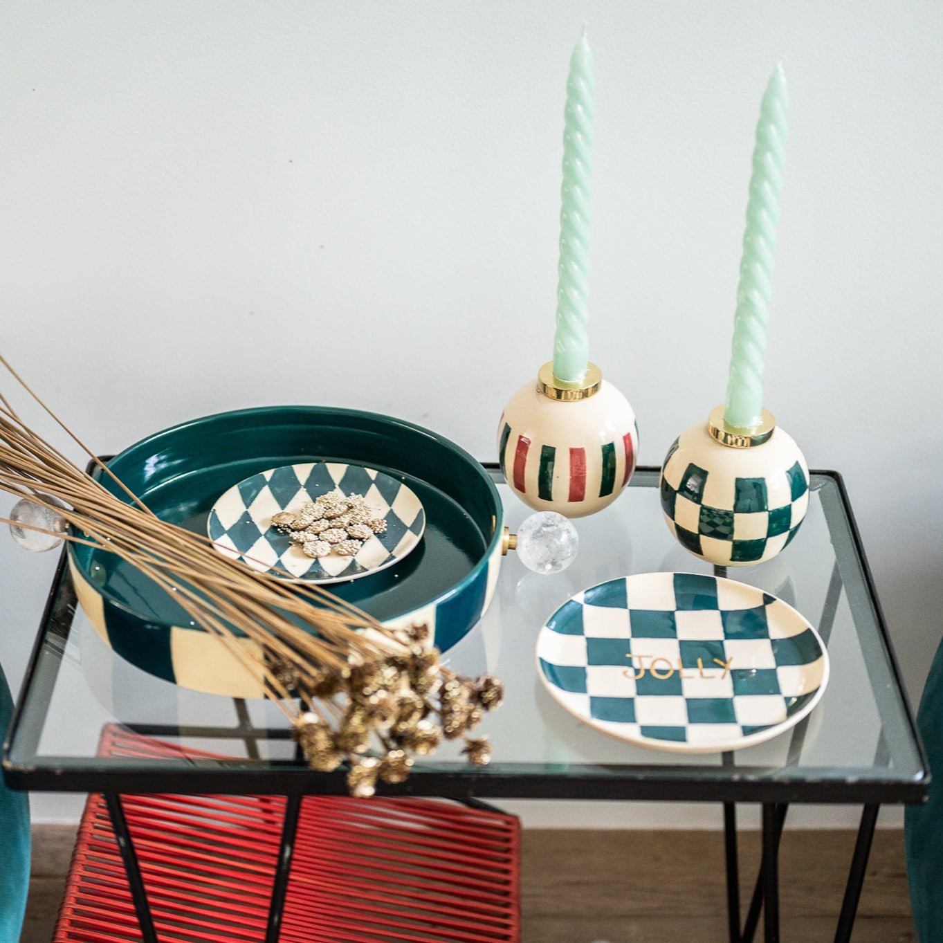 CASTIÇAL EM CERÂMICA XADREZ