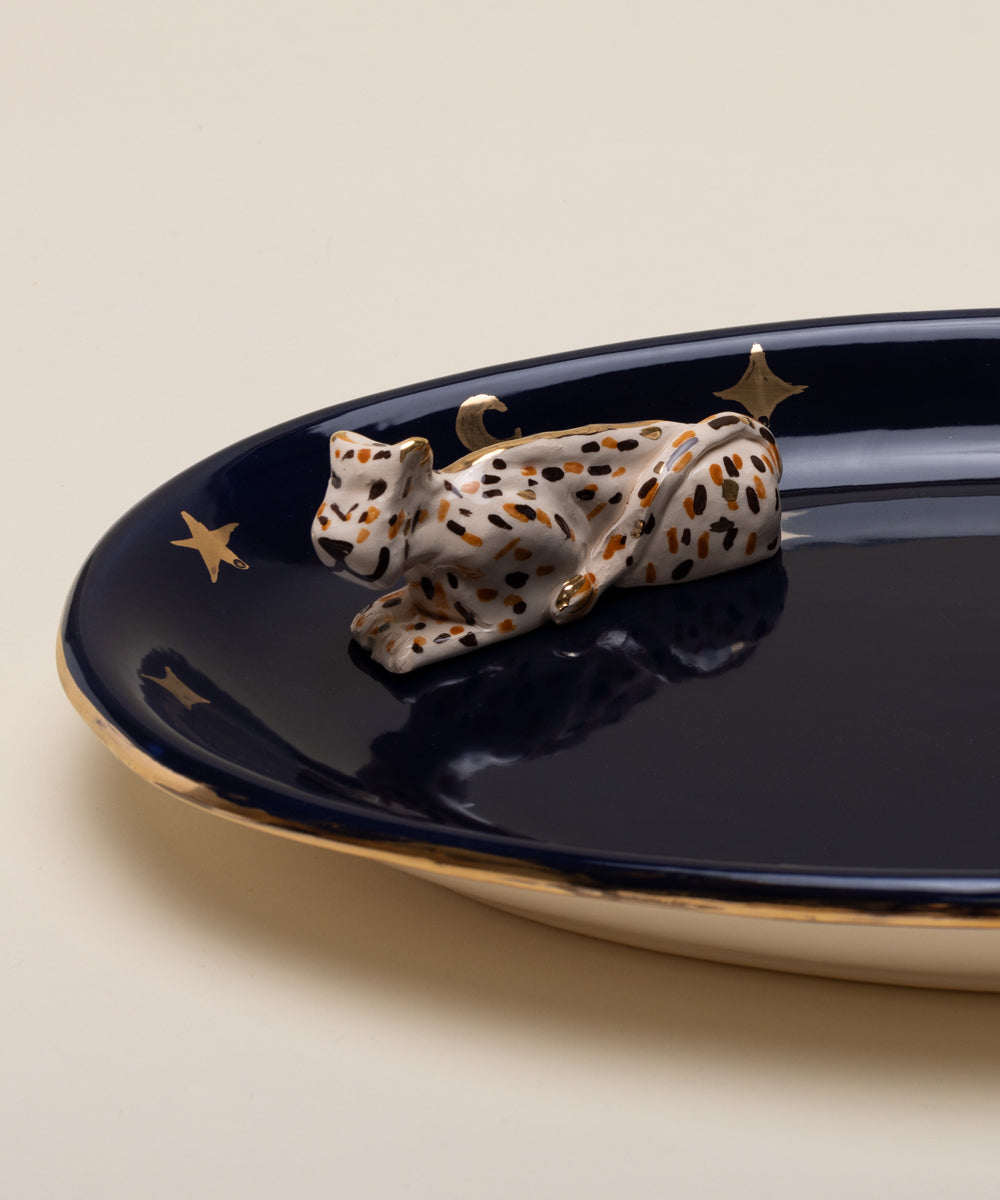PRATO DE SERVIR LEOPARDO AZUL