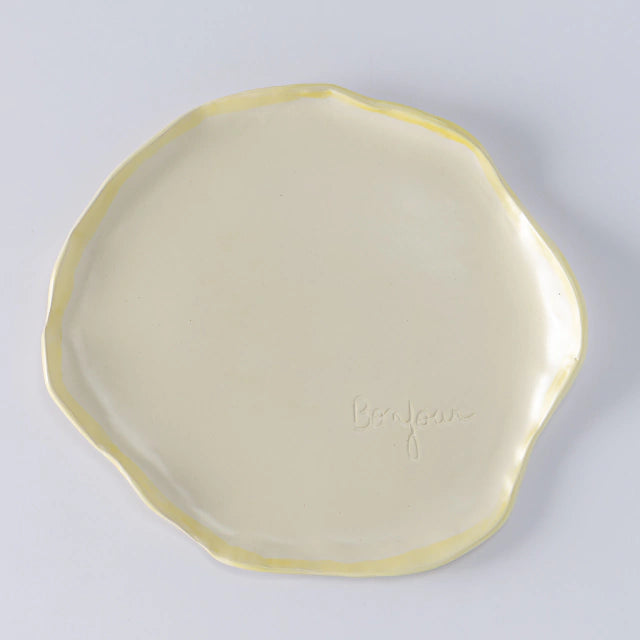 Prato sobremesa bonjour amarelo em ceramica