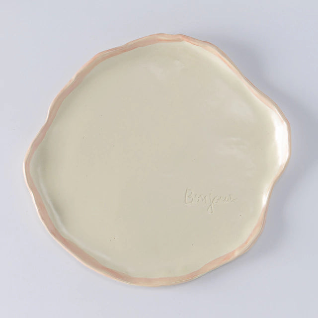Prato sobremesa bonjour rosa em ceramica