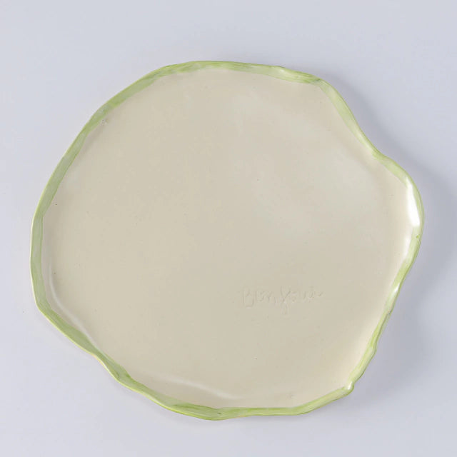 Prato sobremesa bonjour verde em ceramica