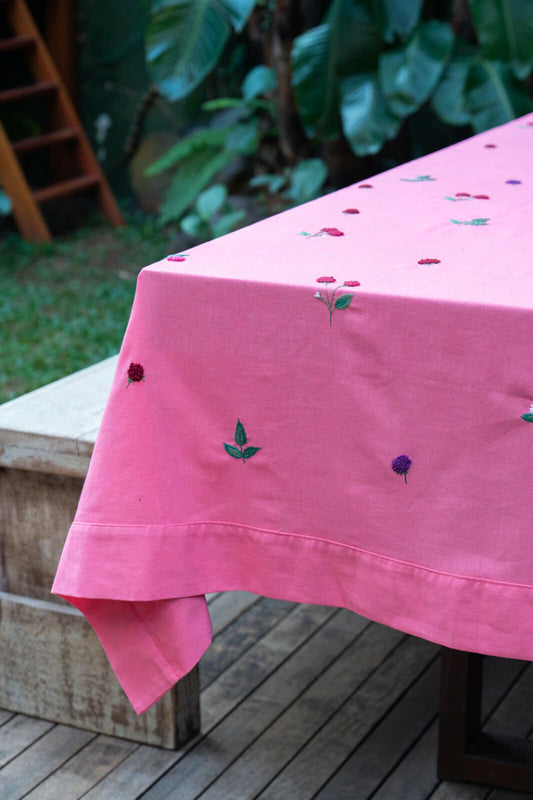 Toalha 100% algodão retangular - flores rosa bordada 2,60x1,60