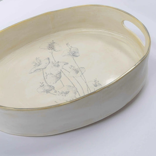 Bandeja oval - flor de alface em cerâmica 45x33x12 cm