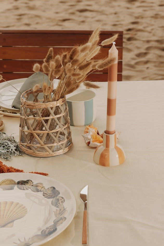 CASTIÇAL LISTRADO EM CERÂMICA – UNITÁRIO