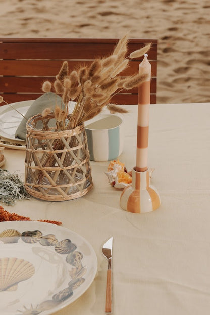 CASTIÇAL LISTRADO EM CERÂMICA – UNITÁRIO