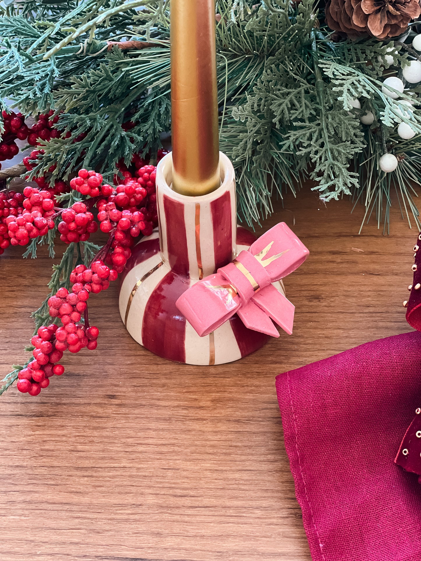 CASTIÇAL LAÇO ROSA