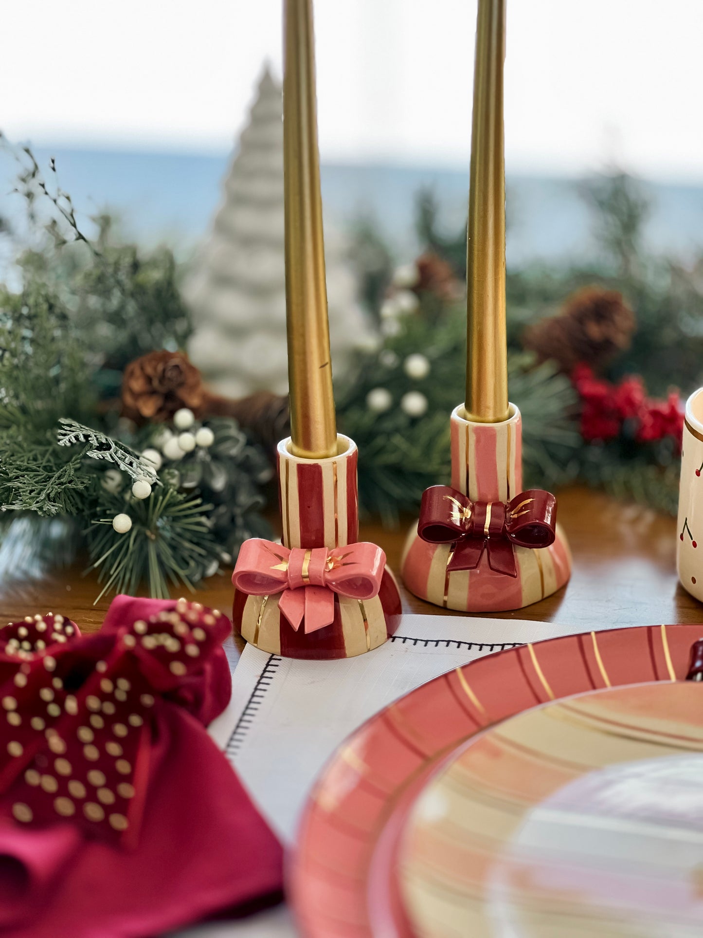 CASTIÇAL LAÇO ROSA