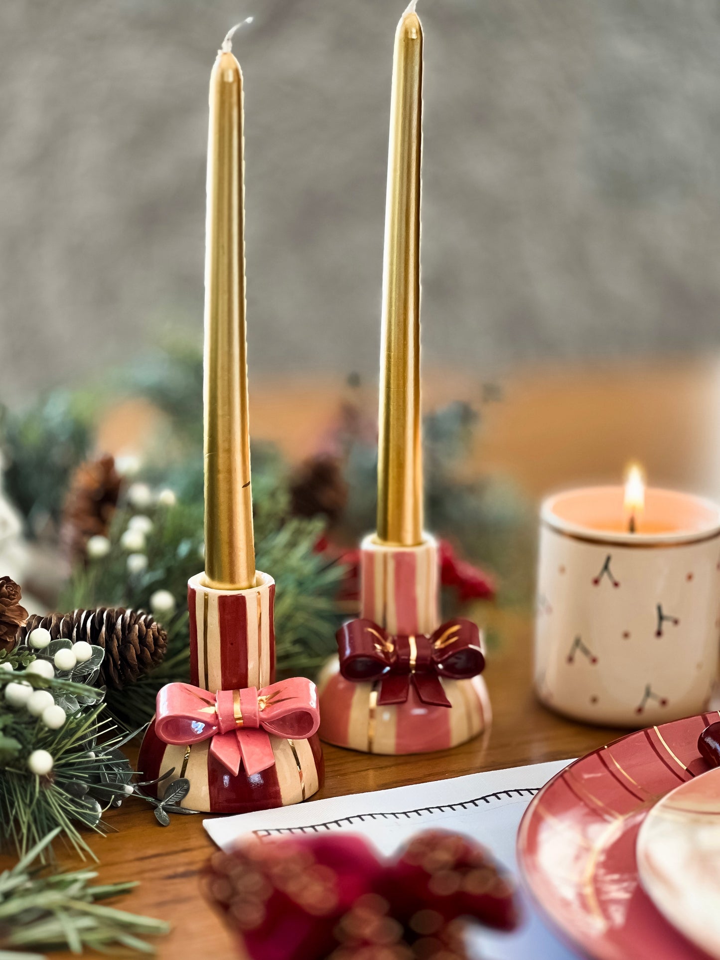 CASTIÇAL LAÇO ROSA