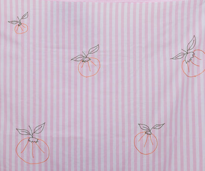 TOALHA RETANGULAR LISTRADA ROSA COM TANGERINAS